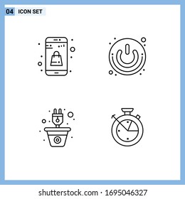 4 Universal Filledline Flat Colors Set for Web and Mobile Applications bag; energy; online app; power button; plug Editable Vector Design Elements