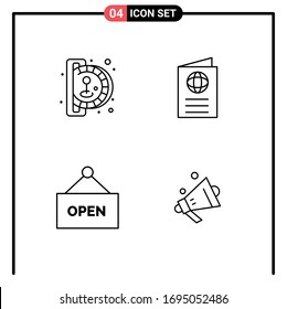 4 Universal Filledline Flat Colors Set for Web and Mobile Applications insert coin; open; play; id; sign Editable Vector Design Elements