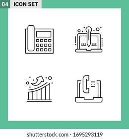 4 Colores planos de línea de relleno universales configurados para llamadas de aplicaciones web y móviles; escritor; ponte en contacto con nosotros; orgánico; elementos de diseño de vectores editables de crecimiento