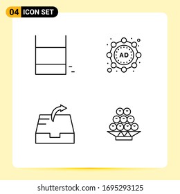 4 Colores planos de línea plana universal configurados para juegos de aplicaciones web y móviles; enviar; deporte; estrategia; elementos de diseño de vectores editables de frutas