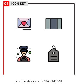 4 Colores planos de línea de relleno universales configurados para correo de aplicaciones web y móviles; financiación; boda; camión; elementos de diseño de vectores editables de precio