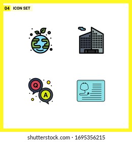 4 Universal Filledline Flat Colors Set for Web and Mobile Applications eco; question; globe; office; stethoscope Editable Vector Design Elements