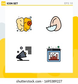 4 Universal Filledline Flat Colors Set for Web and Mobile Applications brain; megaphone; egg; spring; promote Editable Vector Design Elements