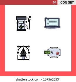 4 Universal Filledline Flat Colors Set for Web and Mobile Applications biodiesel; laptop; gas; app; design Editable Vector Design Elements