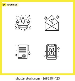 4 colores planos de línea de relleno universales establecidos para el viernes negro de aplicaciones web y móviles; financiación; etiqueta de venta; correo; elementos de diseño de vectores editables de impuestos