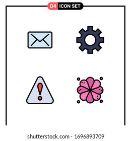 4 Universal Filledline Flat Colors Set for Web and Mobile Applications email; plumeria; gear; alert; element Editable Vector Design Elements