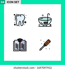 4 Universal Filledline Flat Colors Set for Web and Mobile Applications dental; book; dinner; punch; mechanical Editable Vector Design Elements