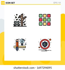4 Colores planos de línea de relleno universales establecidos para aplicaciones web y móviles en otoño; diseño; árbol; forma; elementos de diseño de vectores editables de alerta