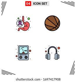 4 Universal Filledline Flat Colors Set for Web and Mobile Applications cancer; meter; stomach; ball; headphone Editable Vector Design Elements