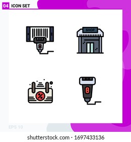 4 Universal Filledline Flat Colors Set for Web and Mobile Applications barcode; shop; scan; business; frame Editable Vector Design Elements