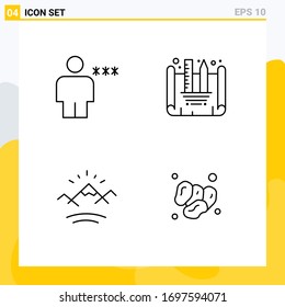 4 colores planos de línea de relleno universales establecidos para avatar de aplicaciones web y móviles; río; humanos; creación de planos; elementos de diseño de vectores editables de Canadá