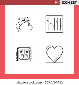 4 Universal Filledline Flat Colors Set for Web and Mobile Applications cloud; alcoholic; sun; dj; cheers Editable Vector Design Elements