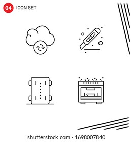 4 Universal Filledline Flat Colors Set for Web and Mobile Applications cloud; skateboard; cut; office; wheels skate Editable Vector Design Elements