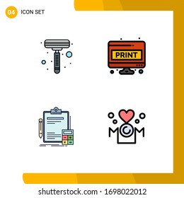 4 Colores planos de línea de relleno universales configurados para la maquinilla de afeitar de aplicaciones web y móviles; banca; hoja informática; imprimir; elementos de diseño de vectores editables de finanzas