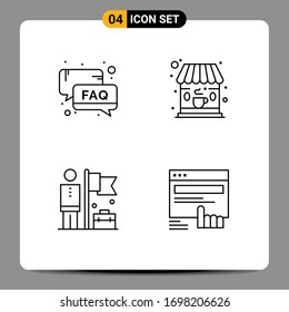 4 colores planos de línea de relleno universales configurados para aplicaciones Web y móviles. lograr; apoyo; café; marca Elementos de diseño de vectores editables
