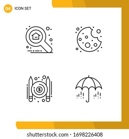 4 Universal Filledline Flat Colors Set for Web and Mobile Applications apartment; pay; explore; food; umbrella Editable Vector Design Elements