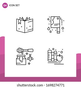 4 Universal Filledline Flat Colors Set for Web and Mobile Applications book; sweet; bloody knife; bee; books Editable Vector Design Elements