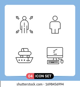 4 Universal Filledline Flat Colors Set for Web and Mobile Applications business; vessel; body; cargo; monitor Editable Vector Design Elements