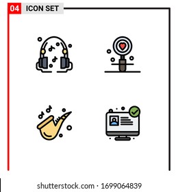 4 Universal Filledline Flat Colors Set for Web and Mobile Applications headphones; music; date; search; saxophone Editable Vector Design Elements