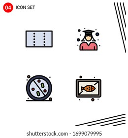 4 Universal Filledline Flat Colors Set for Web and Mobile Applications layout; antibacterial; graduate; woman; healthy Editable Vector Design Elements
