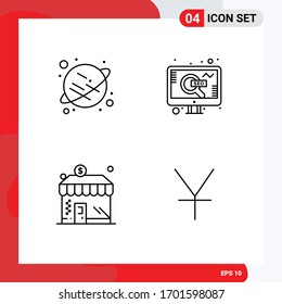 4 Universal Filledline Flat Colors Set for Web and Mobile Applications planet; dollar; marketing; search; yuan Editable Vector Design Elements
