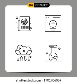 4 Colores planos de línea de relleno universales configurados para anuncios de aplicaciones web y móviles; usuario; papel; interfaz; elementos de diseño de vectores editables para cloud computing