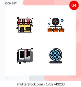 4 Universal Filledline Flat Colors Set for Web and Mobile Applications market; education; store; network; read Editable Vector Design Elements