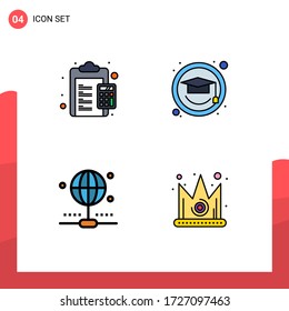 4 Universal Filledline Flat Colors Set for Web and Mobile Applications calculate; internet; duties; graduation; best Editable Vector Design Elements