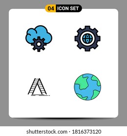 4 Universal Filledline Flat Colors Set for Web and Mobile Applications cloud; building; browser; development; repair Editable Vector Design Elements