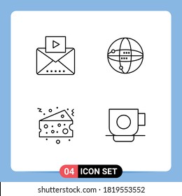 4 Universal Filledline Flat Colors Set for Web and Mobile Applications message; cheese; video; computing; food Editable Vector Design Elements