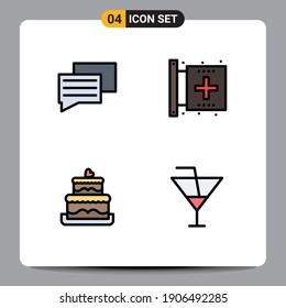 4 Universal Filledline Flat Colors Set for Web and Mobile Applications chat; wedding; center; form; drink Editable Vector Design Elements