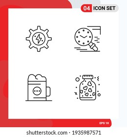 4 Universal Filledline Flat Colors Set for Web and Mobile Applications gear; alcohol; power; time; beverage Editable Vector Design Elements