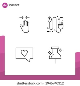4 Universal Filledline Flat Colors Set for Web and Mobile Applications hand; plug; arrow; concept; love Editable Vector Design Elements