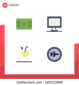 4 Universal Flat Icon Signs Symbols of field; cocktail; business; star; glass Editable Vector Design Elements