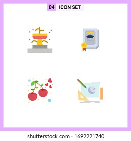 4 Universal Flat Icon Signs Symbols of buildings; berry; park; certificate; food Editable Vector Design Elements