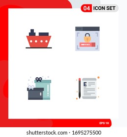 4 Universal Flat Icon Signs Symbols of boat; gift; vehicles; lock; device Editable Vector Design Elements