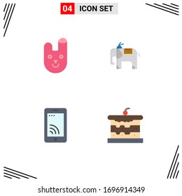4 Universal Flat Icon Signs Symbols of animal; service; rabbit; mobile; bread Editable Vector Design Elements