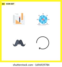 4 Universal Flat Icon Signs Symbols of art; moustache; pencil; international; movember Editable Vector Design Elements
