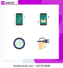 4 símbolos de icono plano universal Símbolos de aplicación; descuento; smartphone; mensaje; elementos de diseño de vectores editables de tienda