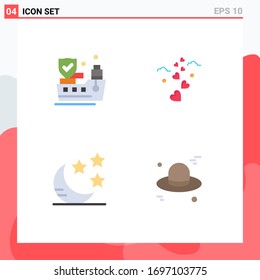 4 Universal Flat Icon Signs Symbols of ship; night; hearts; wedding; cap Editable Vector Design Elements