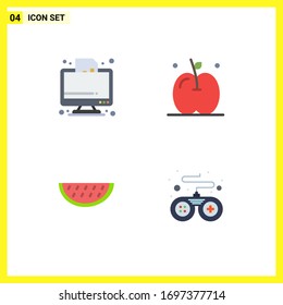 4 Universal Flat Icon Zeichen Symbole für Unternehmen; Melon; Graph; Obst; Design-Elemente für Vektorillustrationen mit Wasserbearbeitungsfunktion