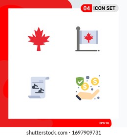 4 Universal Flat Icon Signs Symbols of canada; media; flag; leaf; playlist Editable Vector Design Elements