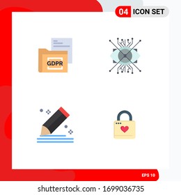 4 Universal Flat Icon Signs Symbols of data; lens; folder; augmentation; draw Editable Vector Design Elements