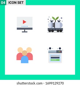 4 Universal Flat Icon Signs Symbols of devices; tank; tv; industry; group Editable Vector Design Elements