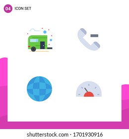 4 Universal Flat Icon Signs Symbols of bus; geography; camping; contact; arrow Editable Vector Design Elements