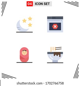 4 Universal Flat Icon Signs Symbols of crescent; child; internet; website; bowl Editable Vector Design Elements