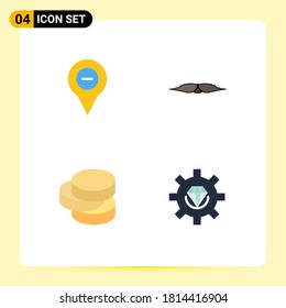 4 Universal Flat Icon Signs Symbols of location; men; pin; hipster; coins Editable Vector Design Elements
