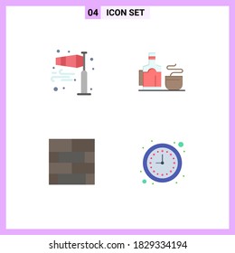 4 Señales de icono plano universales Símbolos de aire; disposición de ladrillos; viento de polos; taza; diseño Elementos de diseño de vectores editables