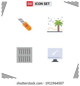 4 Universal Flat Icon Signs Symbols of knife; food; cutter; nature; reignite Editable Vector Design Elements
