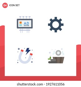 4 Universal Flat Icon Signs Symbols of advertising; energy; promotion; gear; magnet Editable Vector Design Elements